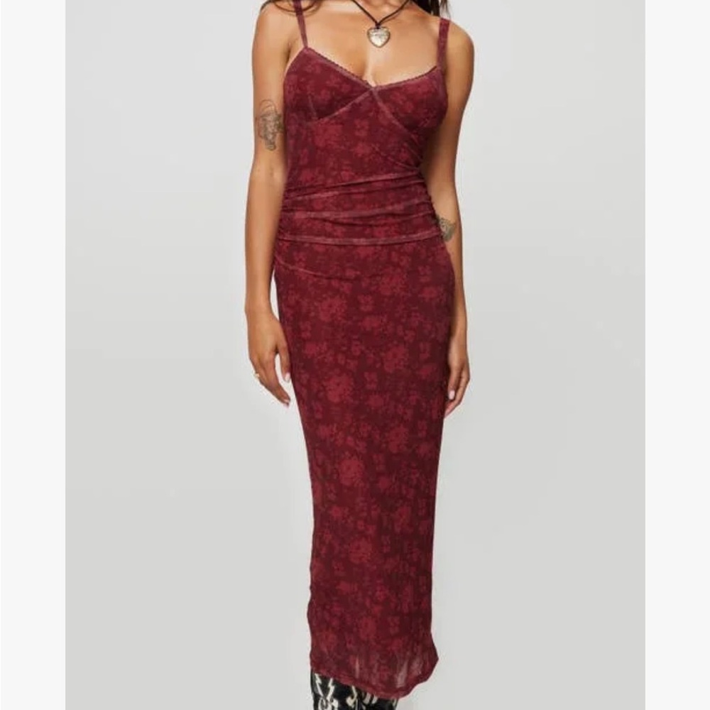Princess Polly Deep Wine Slip Dress with Floral Trim